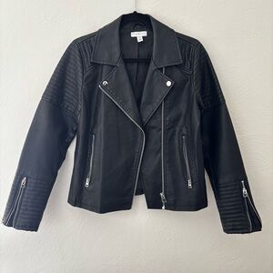 Topshop Black Faux Leather Classic Biker Jacket Size 6
